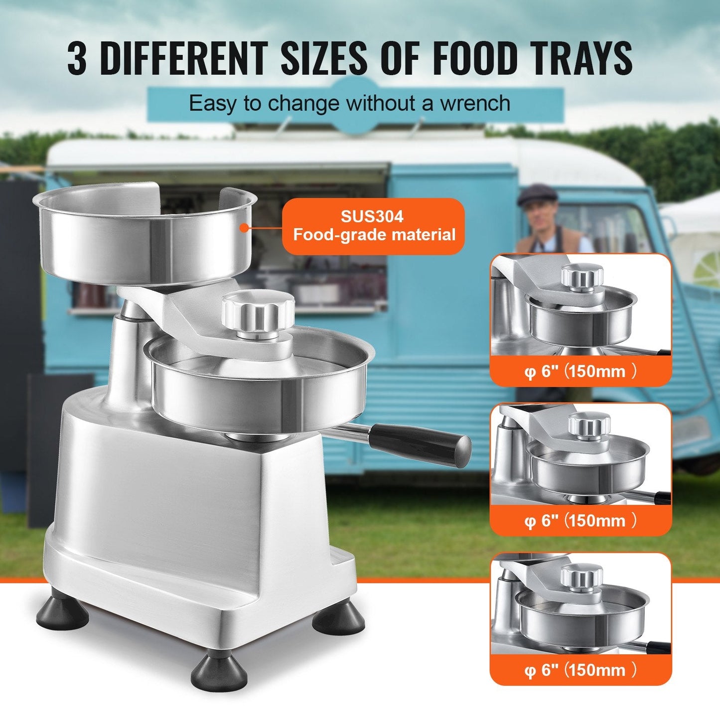 Commercial Burger Press Machine with 3 Mold Sizes, Stainless Steel, 1500 Papers