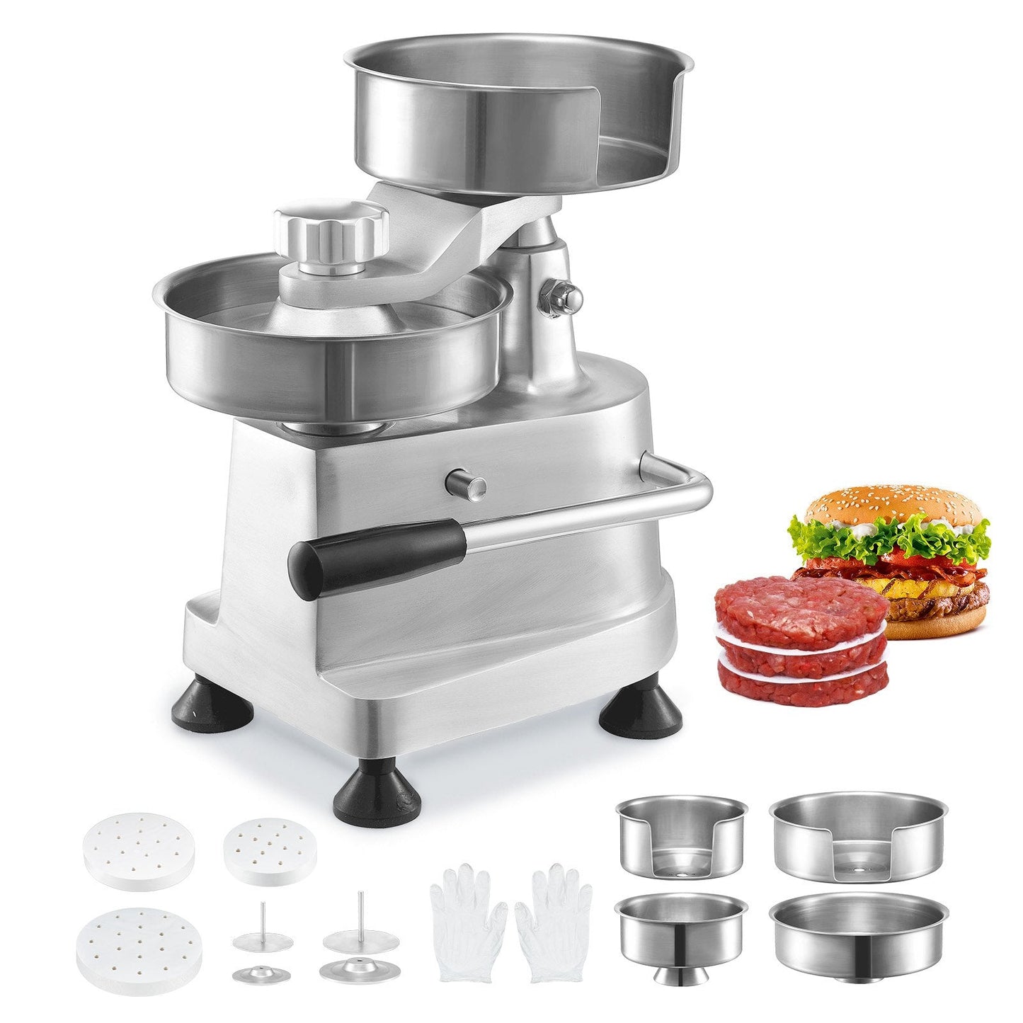 Commercial Burger Press Machine with 3 Mold Sizes, Stainless Steel, 1500 Papers