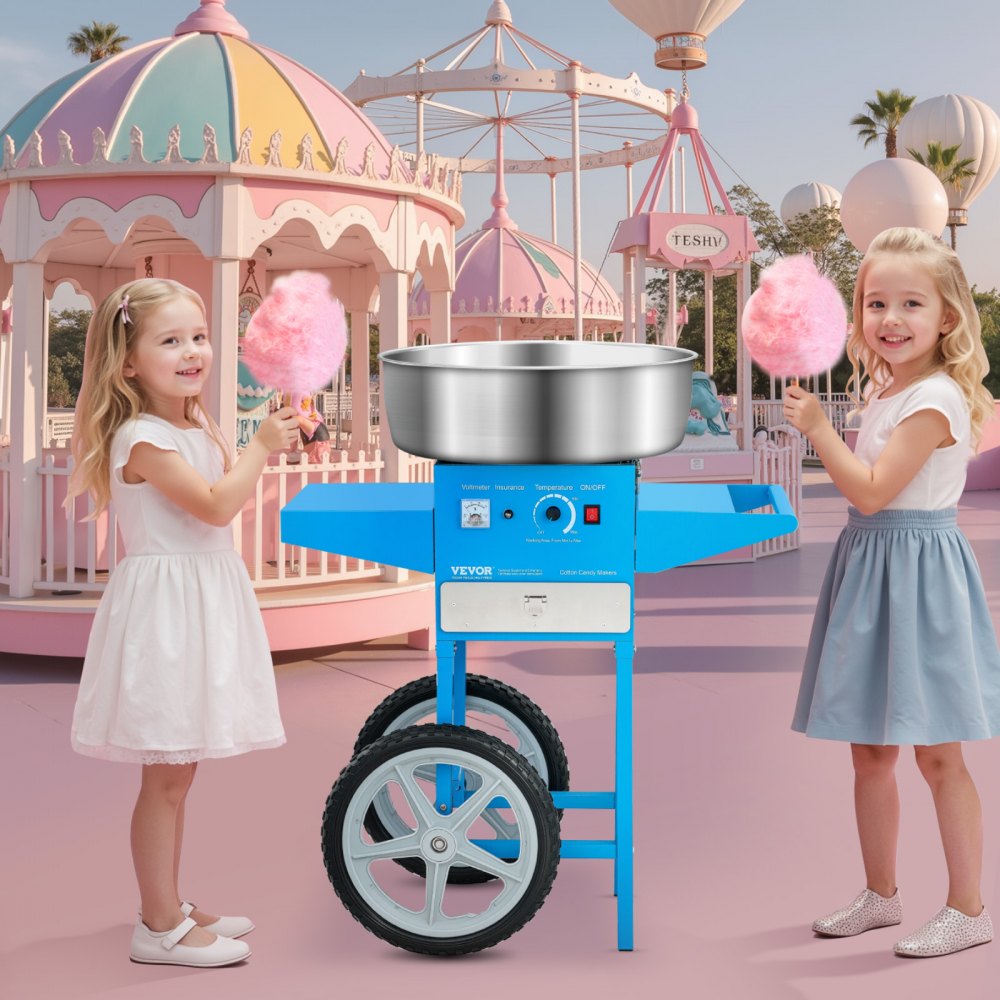VEVOR Commercial Cotton Candy Machine with Cart Sugar Floss Maker 1000W Blue