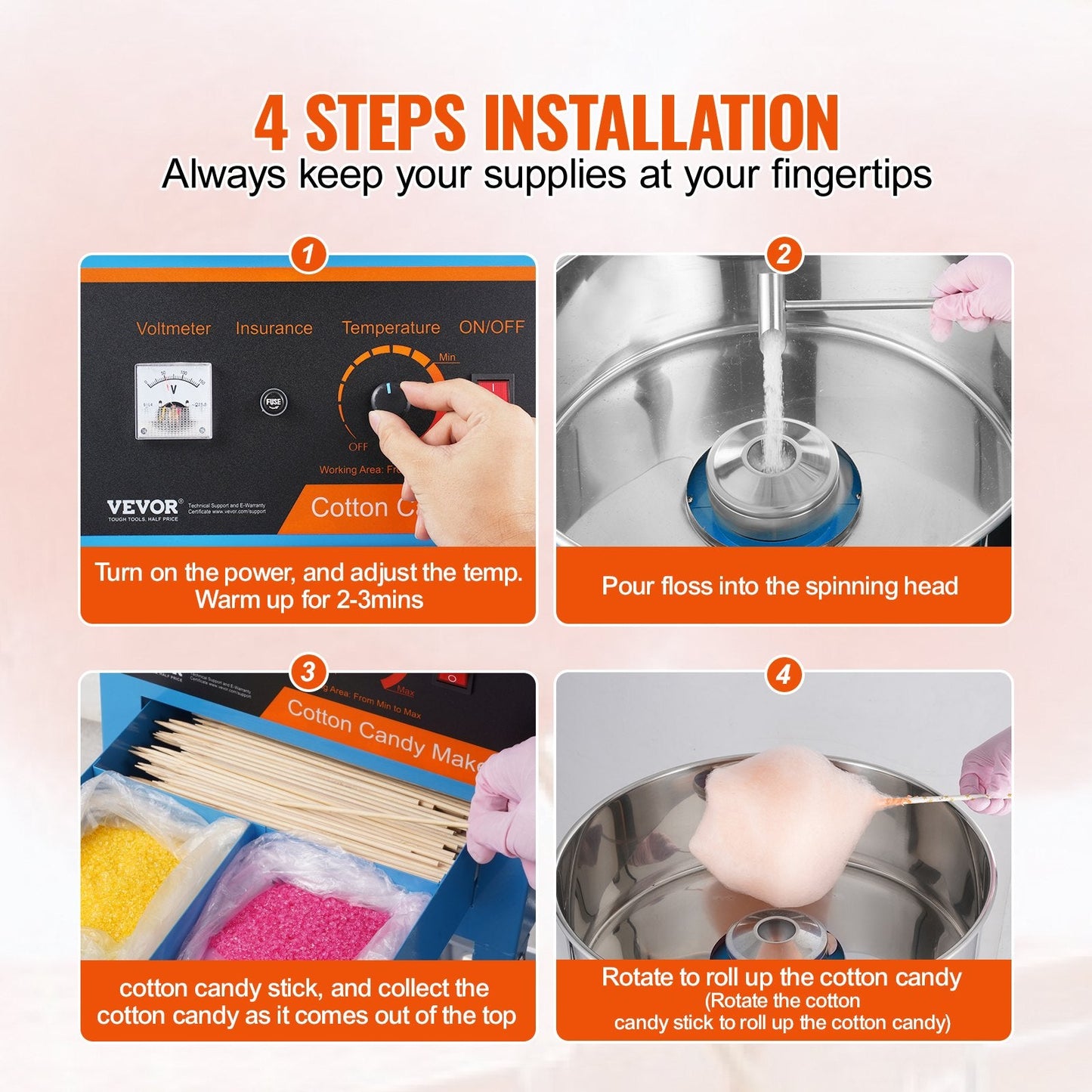 Electric Cotton Candy Maker with Cart, 1000W, Stainless Steel, 15 kg, Blue