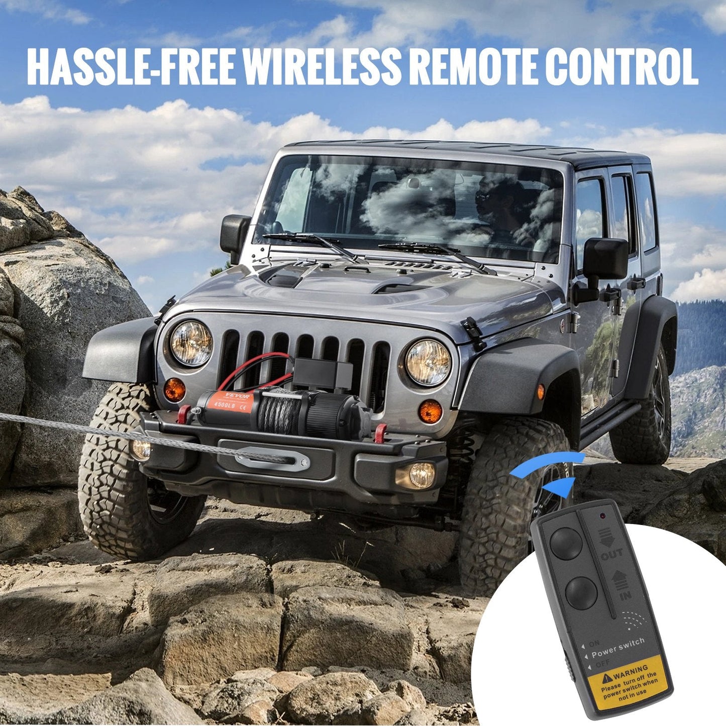 Electric Winch, 2041 kg Load Capacity, 0.6 cm x 12 m Rope, Wireless Remote Control