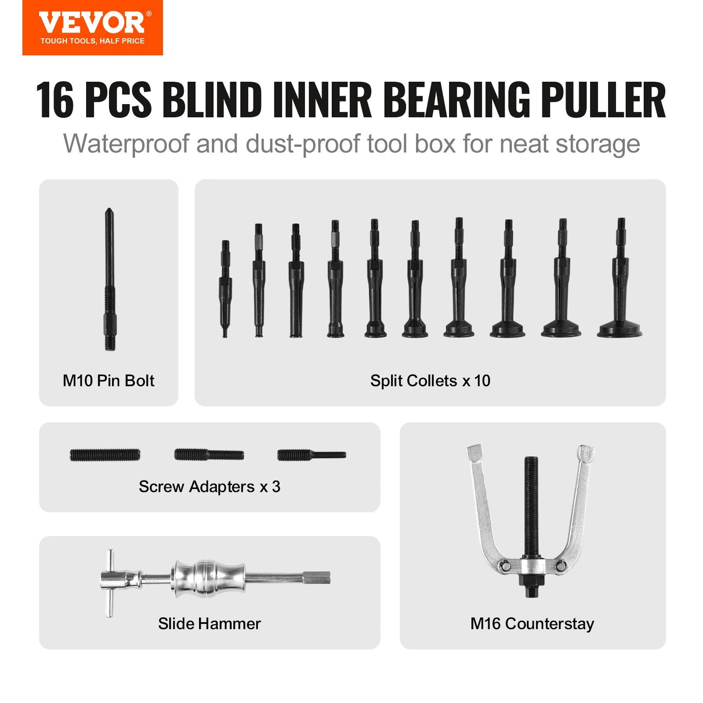 VEVOR Blind Hole Collet Bearing Race and Seal Puller Extractor Kit, Slide Hammer