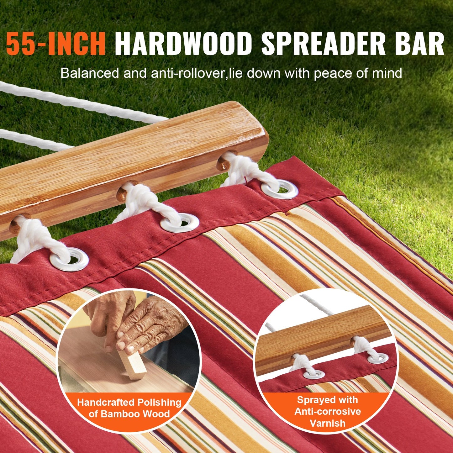 VEVOR Double Quilted Fabric Hammock, 12 FT Double Hammock with Hardwood Spreader