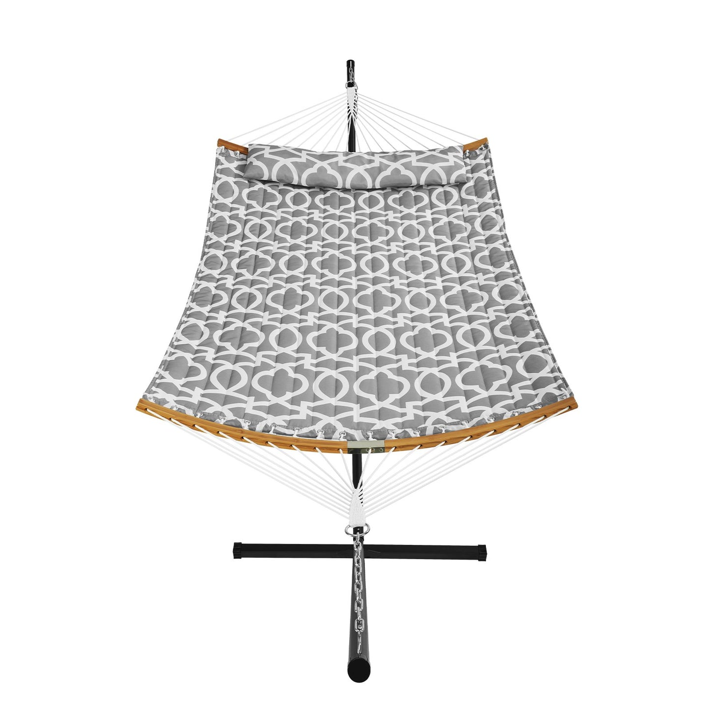 Two Person Hammock with Stand Included, Double Hammock with Curved Spreader Bar and Detachable Pillow and Portable Carrying Bag, Perfect for Outdoor Freestanding Hammock, 480lb Capacity