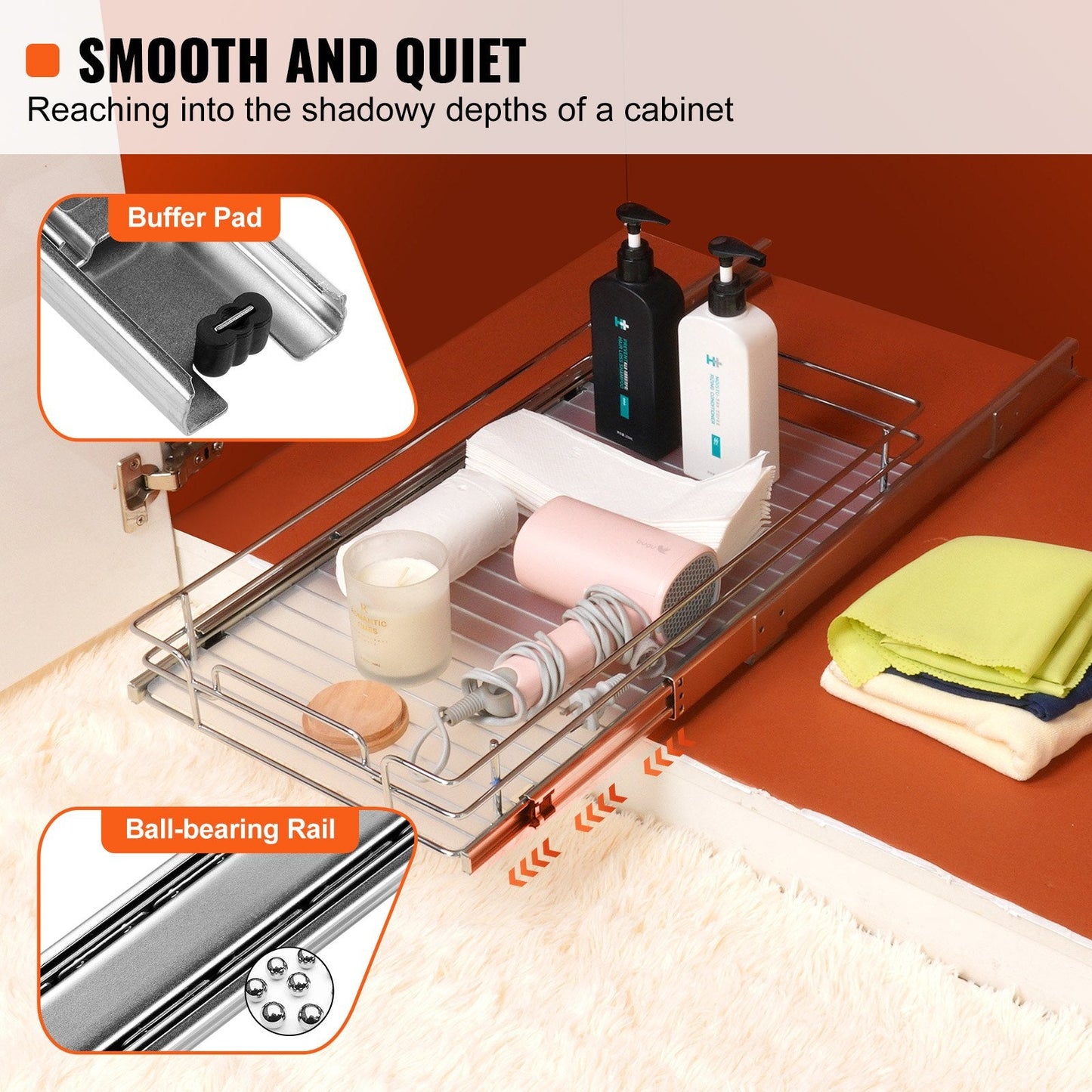 Under Sink Pull-Out Organizer, 0.28 x 0.53m, Chrome Wire Basket, 13kg Capacity
