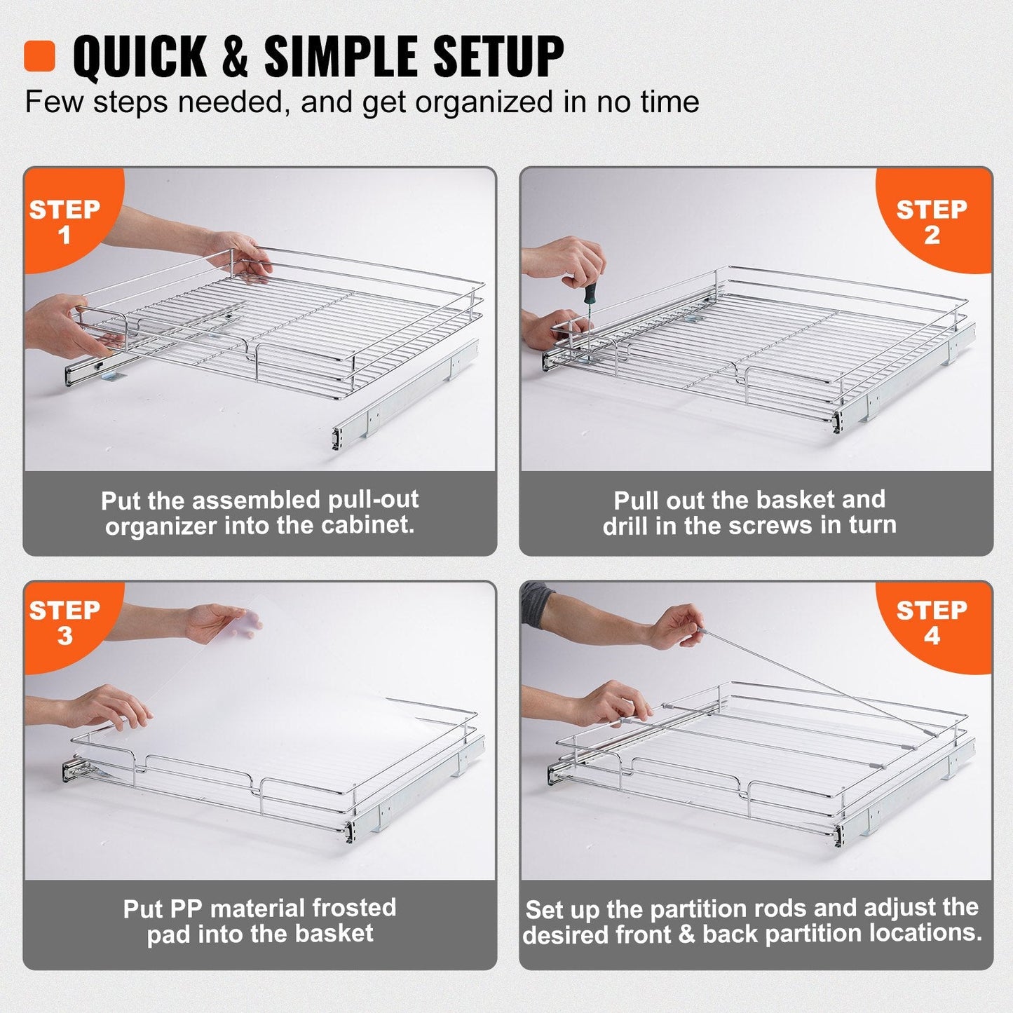 Pull-Out Under Sink Organizer, 0.5 x 0.53m Wire Drawer Basket, 13kg Capacity