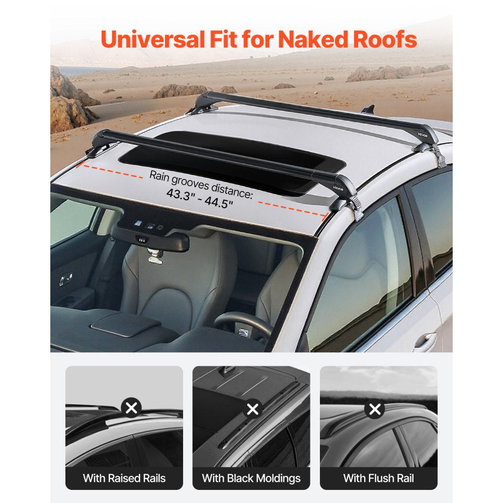 VEVOR Lockable Roof Rack Cross Bars 165lb Capacity Universal Fit for Naked Roofs