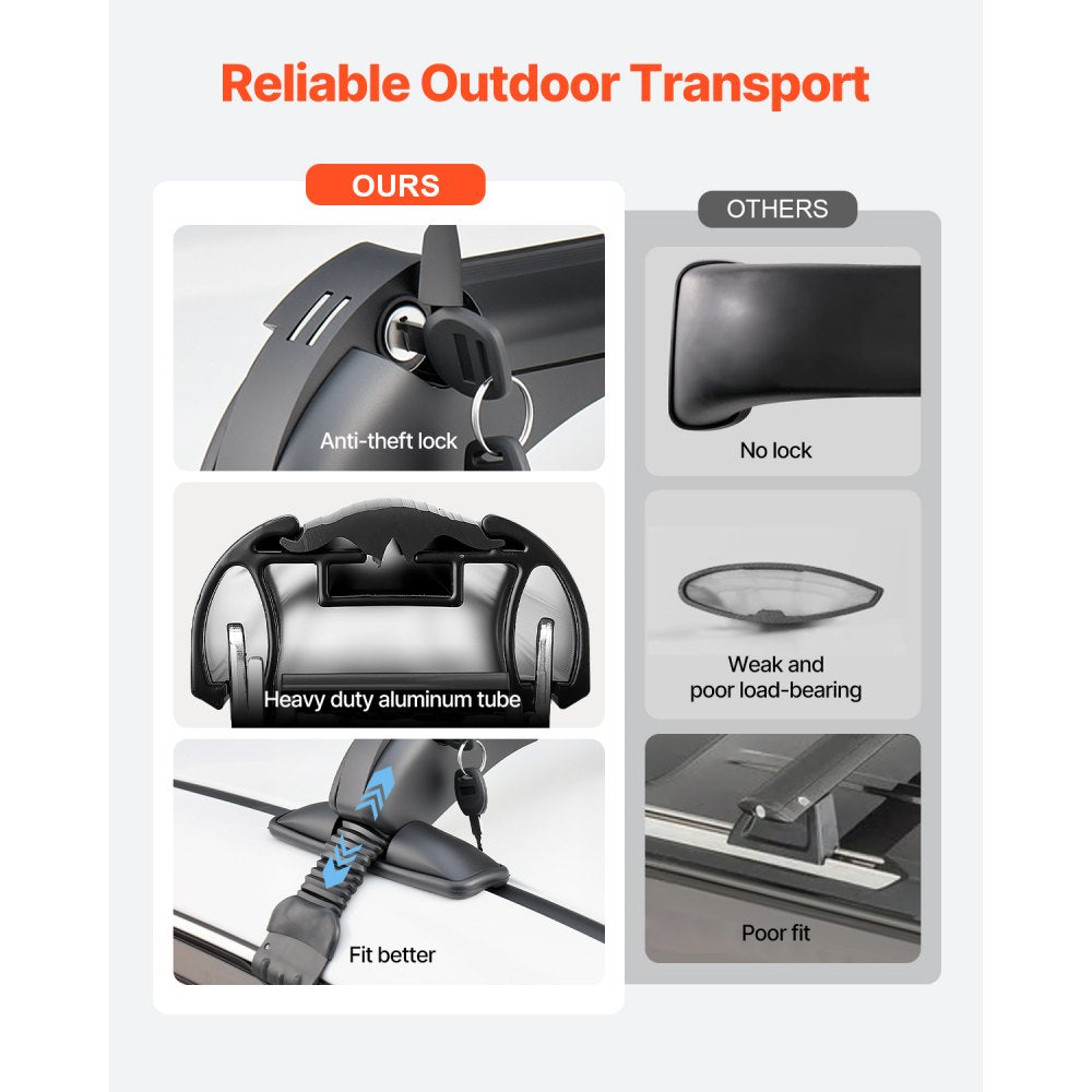 VEVOR Lockable Roof Rack Cross Bars 165lb Capacity Universal Fit for Naked Roofs
