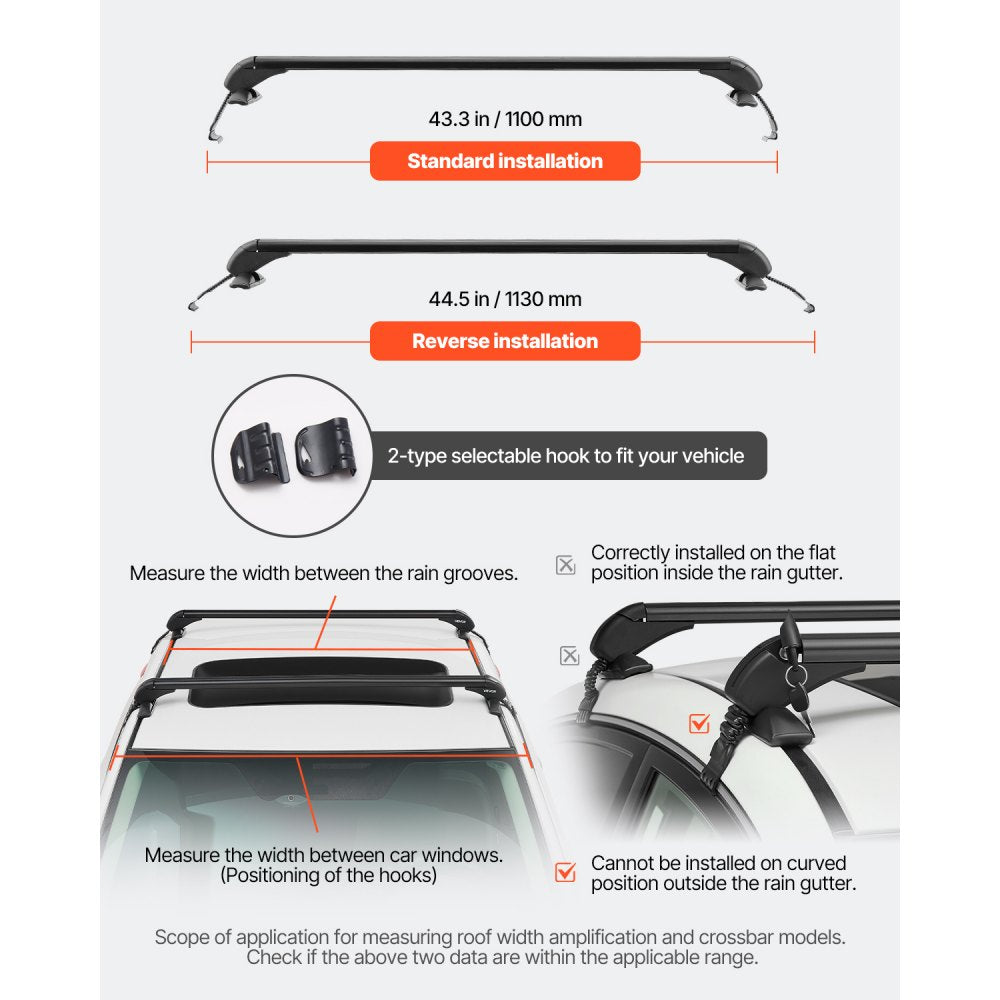 VEVOR Lockable Roof Rack Cross Bars 165lb Capacity Universal Fit for Naked Roofs