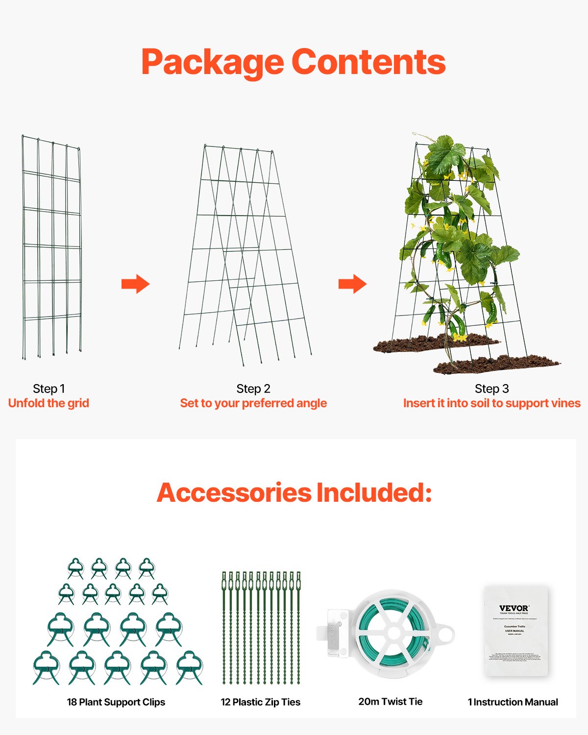 VEVOR A-Frame Cucumber Trellis 39" x 32" Foldable Metal Garden Trellis