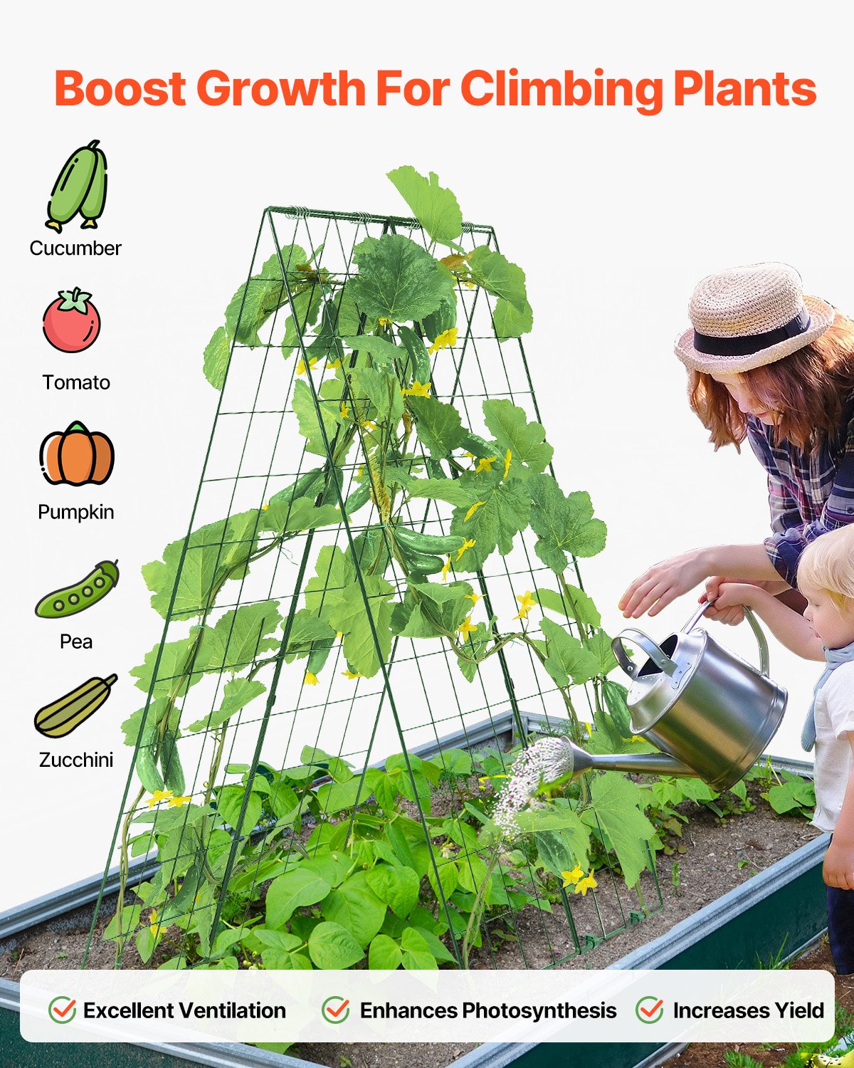 VEVOR A-Frame Cucumber Trellis 46" x 32" Foldable Metal Garden Trellis