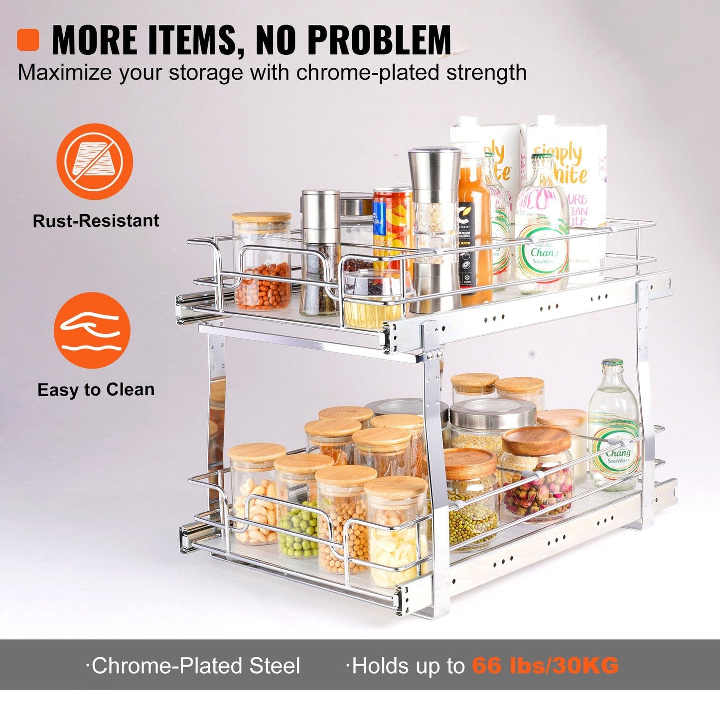 2-Tier Chrome Under Sink Wire Organizer with Pull-Out Baskets, 14x21 cm