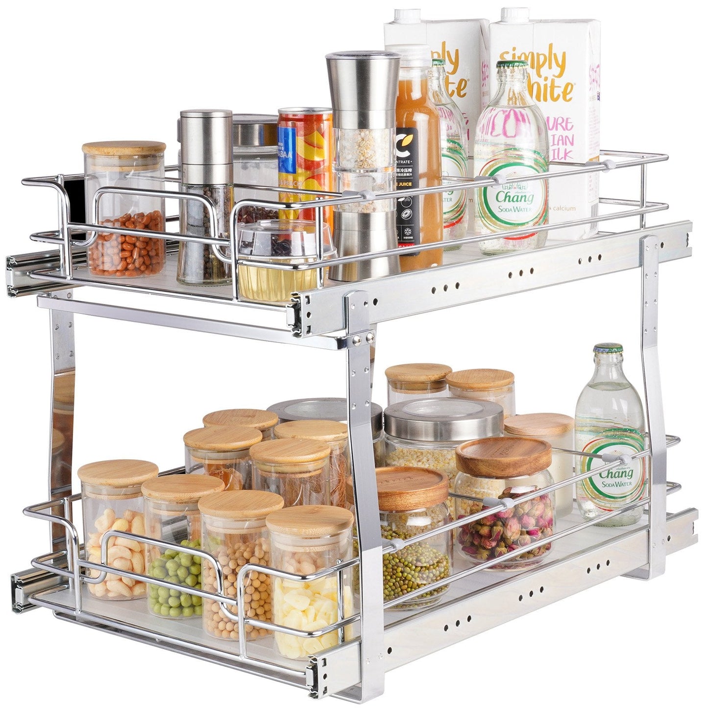 2-Tier Chrome Under Sink Wire Organizer with Pull-Out Baskets, 14x21 cm