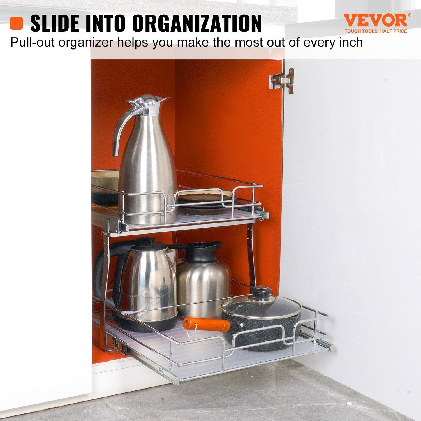 2-Tier Chrome-Plated Pull-Out Cabinet Organizer, 0.4 x 0.5 m, Silver