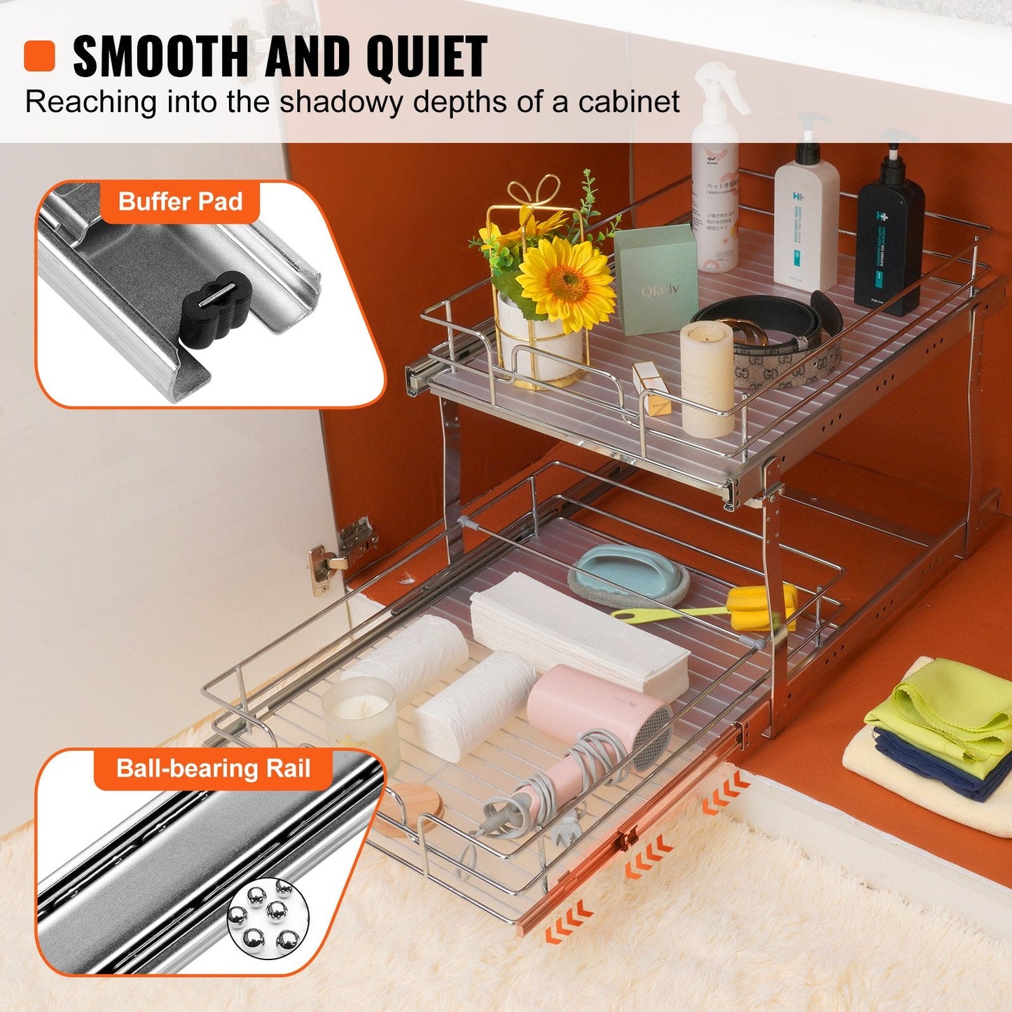 2-Tier Chrome-Plated Pull-Out Cabinet Organizer, 0.4 x 0.5 m, Silver