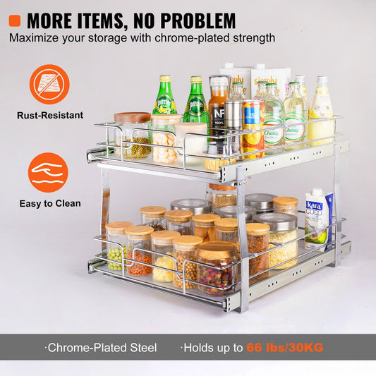 2-Tier Chrome-Plated Pull-Out Cabinet Organizer, 0.4 x 0.5 m, Silver