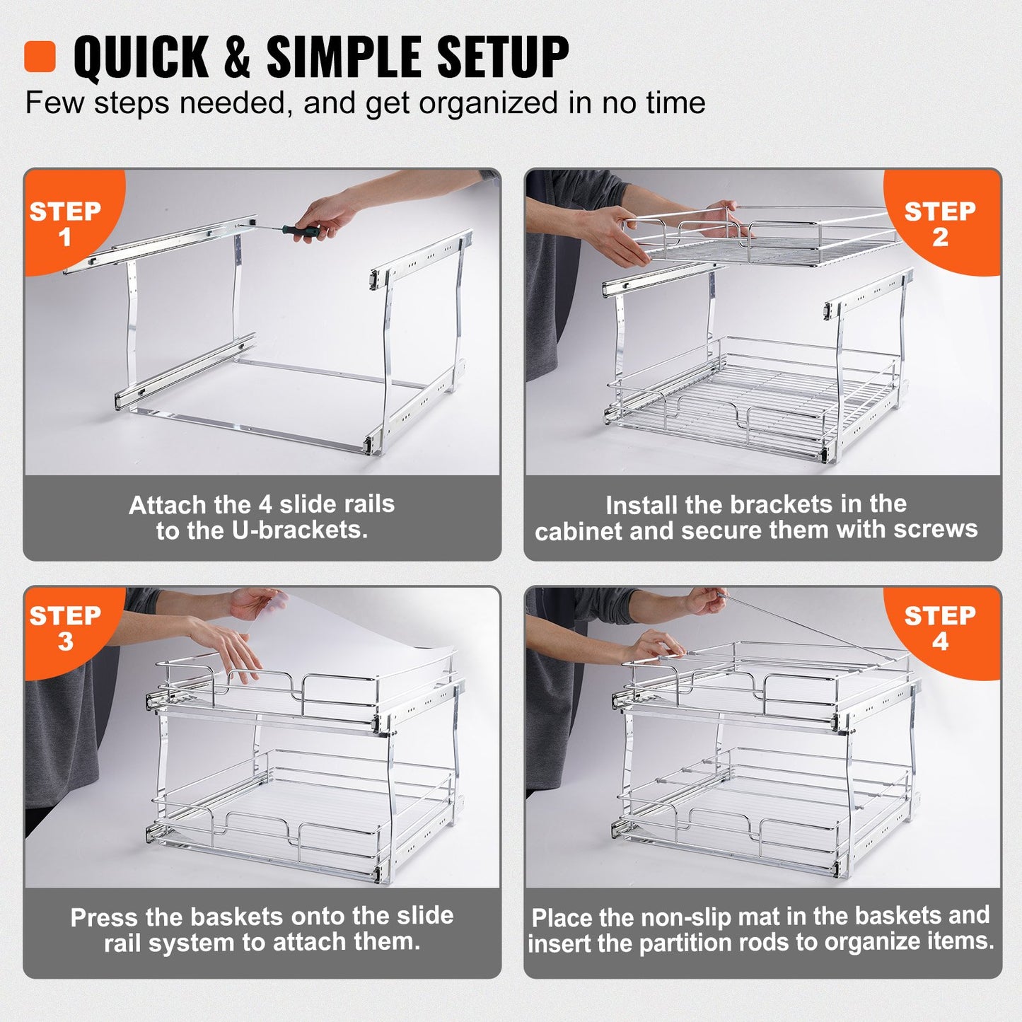VEVOR 2-Tier Wire Pull Out Cabinet Under Sink Organizer 16x21 Inch Drawer Basket