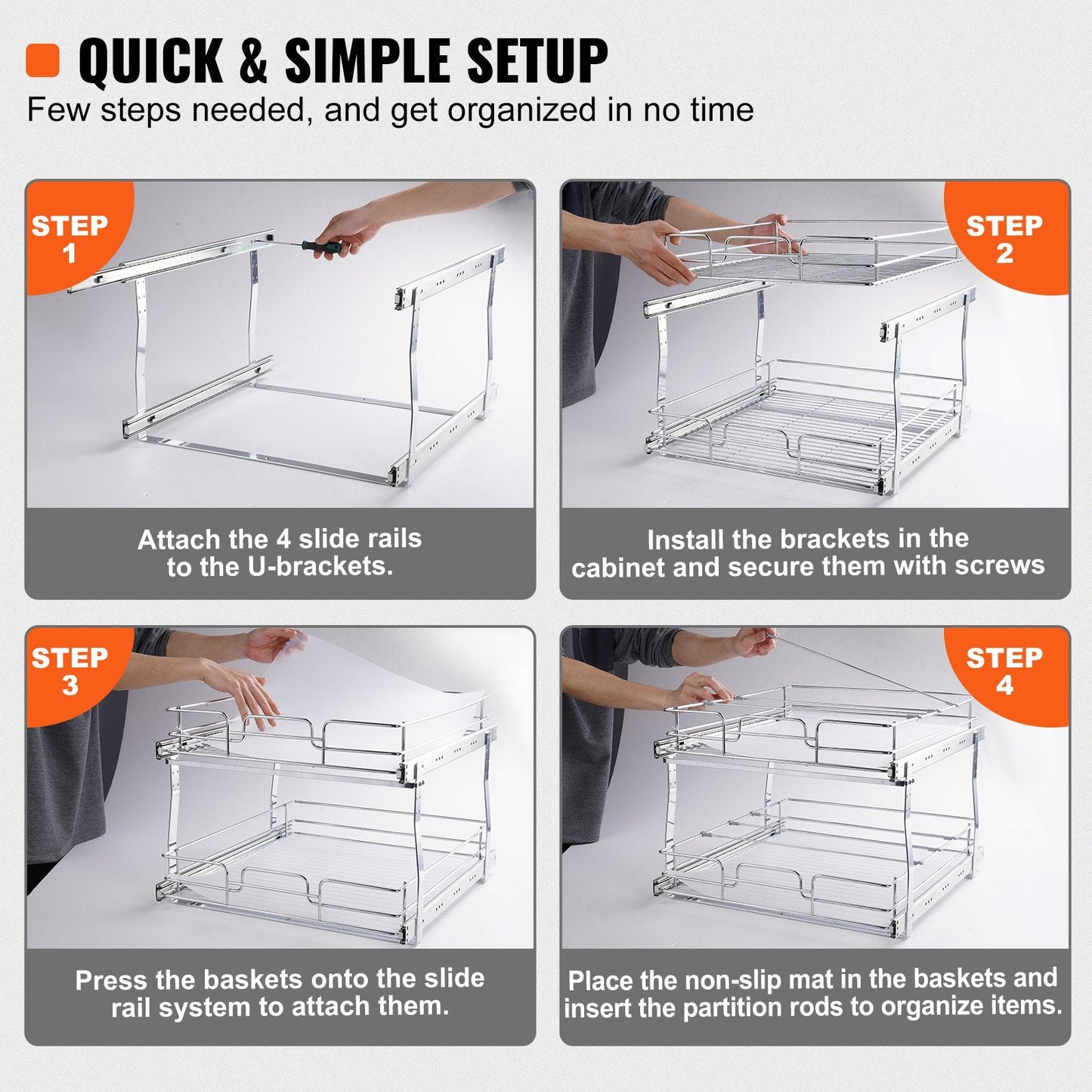 2-Tier Chrome-Plated Pull-Out Cabinet Organizer, 0.4 x 0.5 m, Silver
