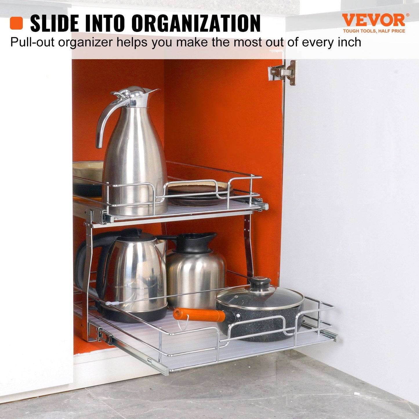 2-Tier Chrome Under Sink Organizer with Sliding Wire Baskets - 0.46x0.51m