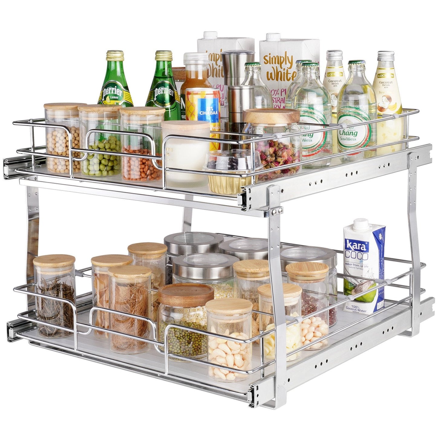 2-Tier Chrome Under Sink Organizer with Sliding Wire Baskets - 0.46x0.51m