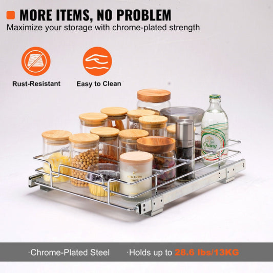 Under Sink Pull-Out Organizer, 29.2 x 41.9 cm, Chrome Wire Basket, 13 kg Capacity