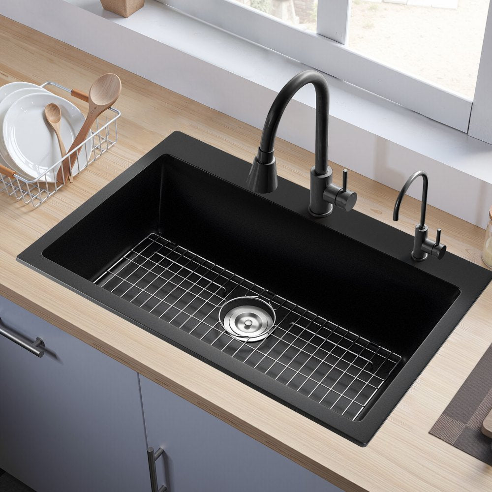 84 cm Granite Kitchen Sink Top Mount Single Bowl Drop-In Basin for RV Bar