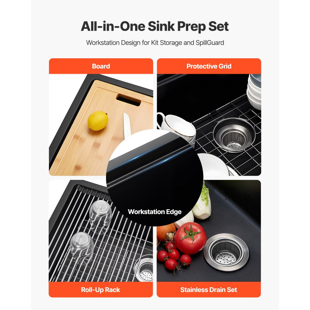 76 cm Granite Kitchen Sink Undermount Single Bowl Drop-In Basin for RV Bar