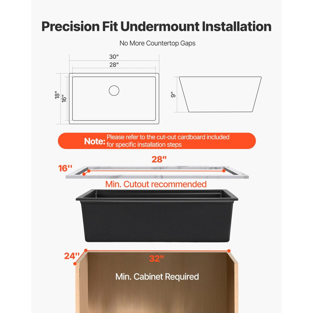 76 cm Granite Kitchen Sink Undermount Single Bowl Drop-In Basin for RV Bar
