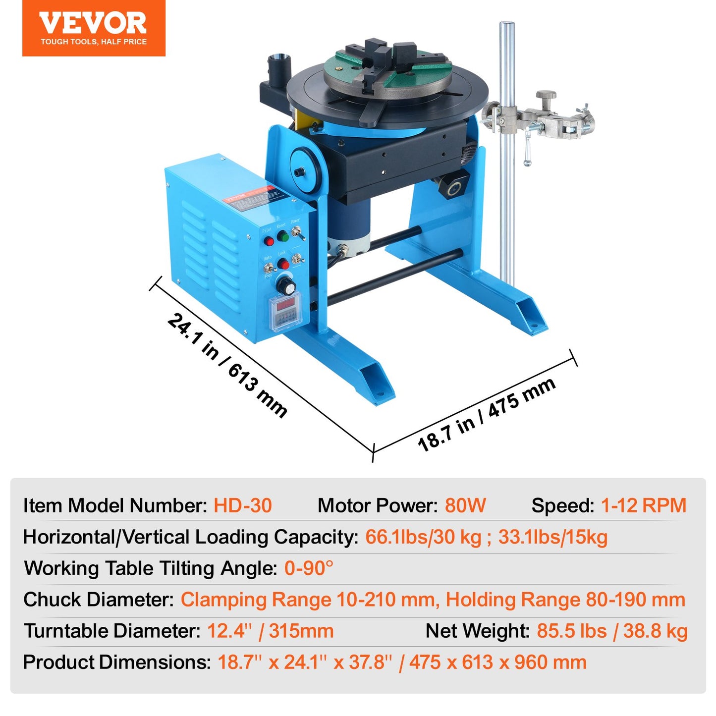 VEVOR Rotary Welding Positioner 30KG, 0-90° Welding Positioning Turntable Table
