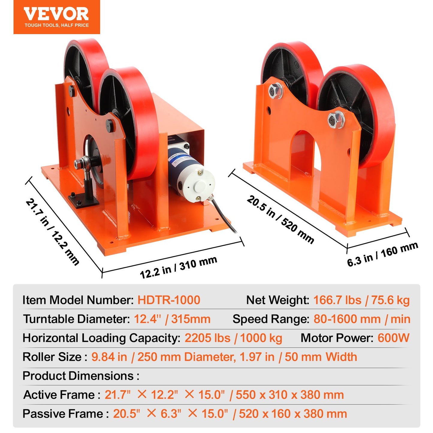 VEVOR Turning Rolls Linkage Roller, 1000KG/2205LBS Loading Welding Turning Roll,