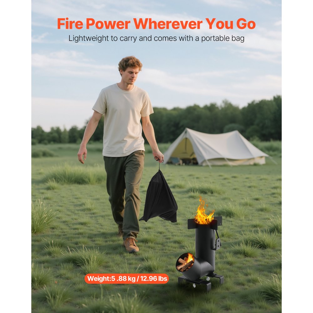 Camping Rocket Stove Wood Burning Portable Rocket Stove Carbon Steel Black