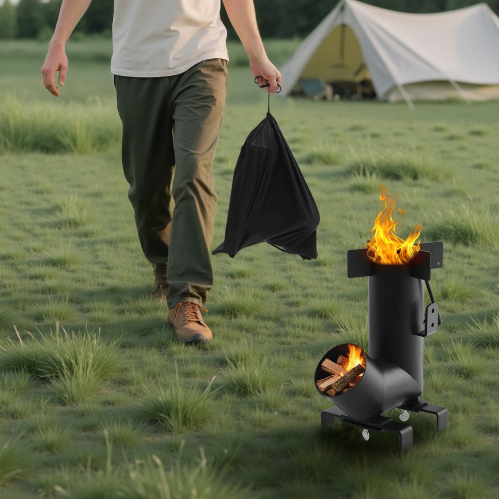 Camping Rocket Stove Wood Burning Portable Rocket Stove Carbon Steel Black