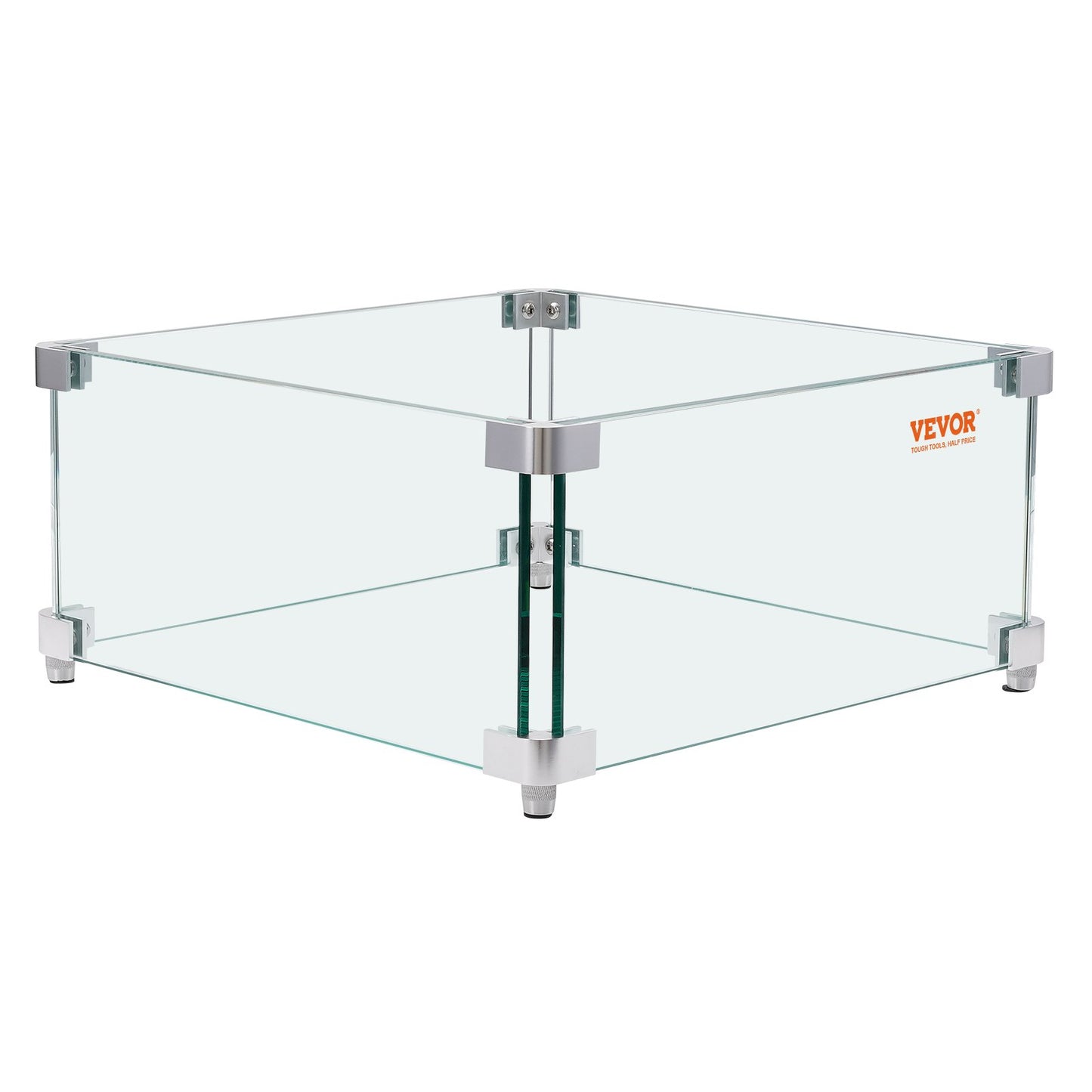 VEVOR Gas Fire Pit Wind Guard for Square Fire Table, 380 x 380 x 180 mm Clear Tempered