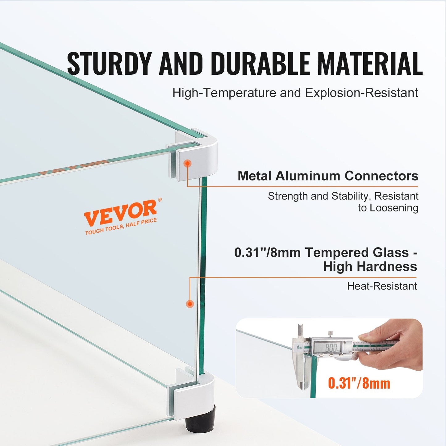 Square Glass Wind Guard for Fire Table, 0.54 x 0.54 x 0.19 m, Tempered Glass