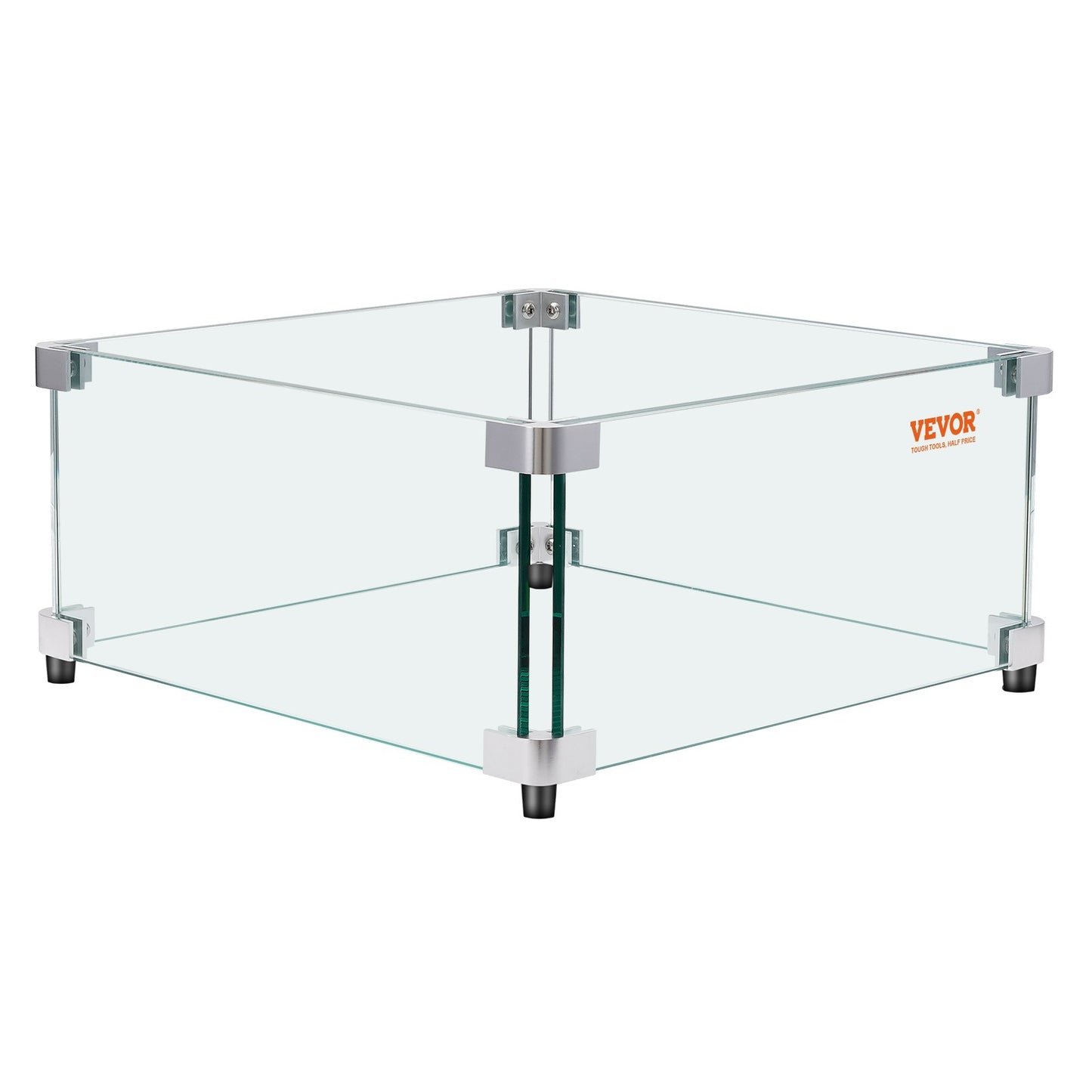 VEVOR Gas Fire Pit Wind Guard for Square Fire Table, 493 x 493 x 191 mm Clear Tempered