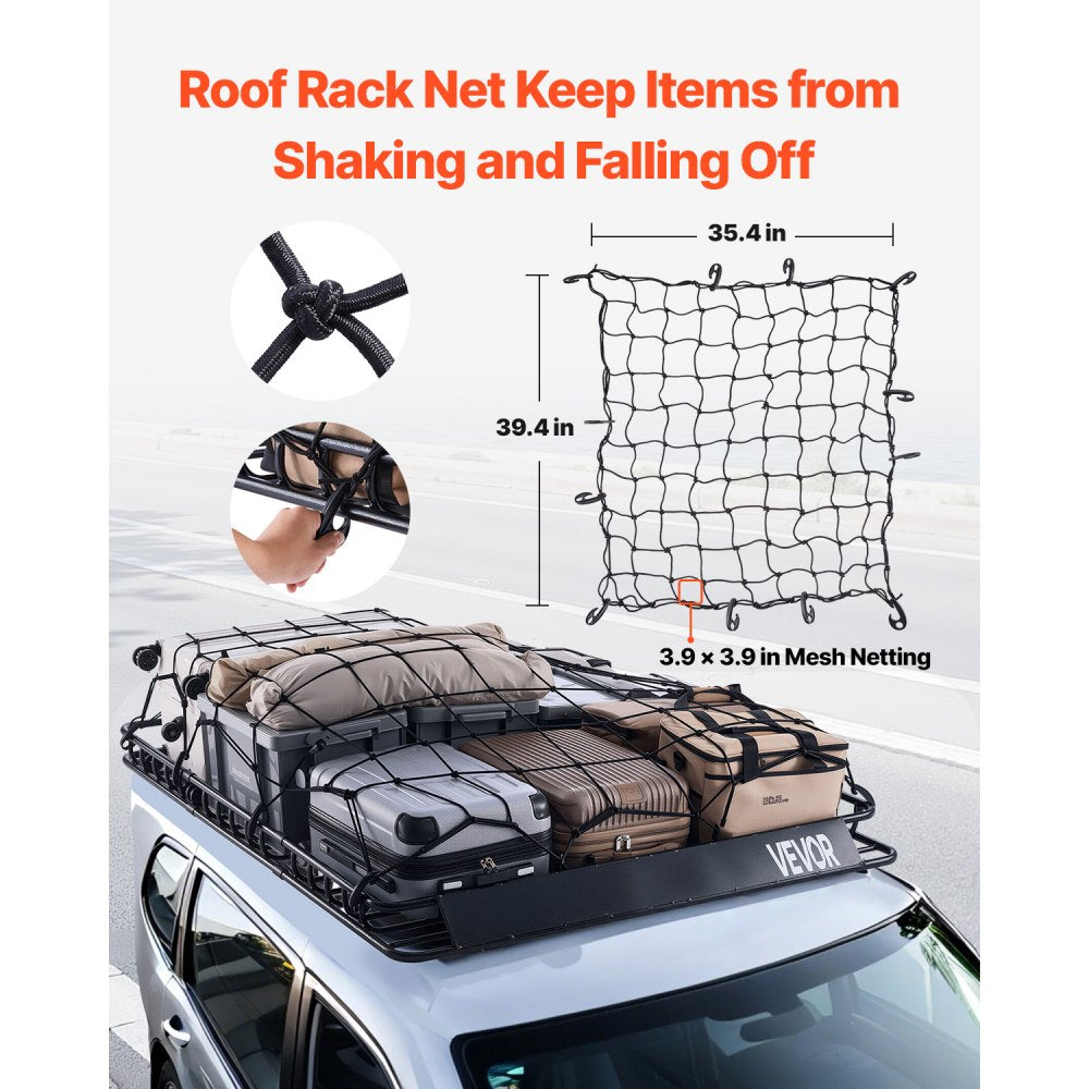 VEVOR Roof Rack Cargo Carrier Basket 1630x1270x105 mm Car Top Luggage Holder Net