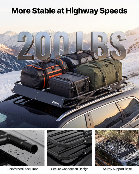 Roof Rack Cargo Basket, 1168 x 914 x 102 mm, Heavy Duty Roof Top Carrier Basket with Folding Design, 90.72 kg Capacity, All-Weather Easy-Install Car Top Luggage Holder, Universal for SUV Truck