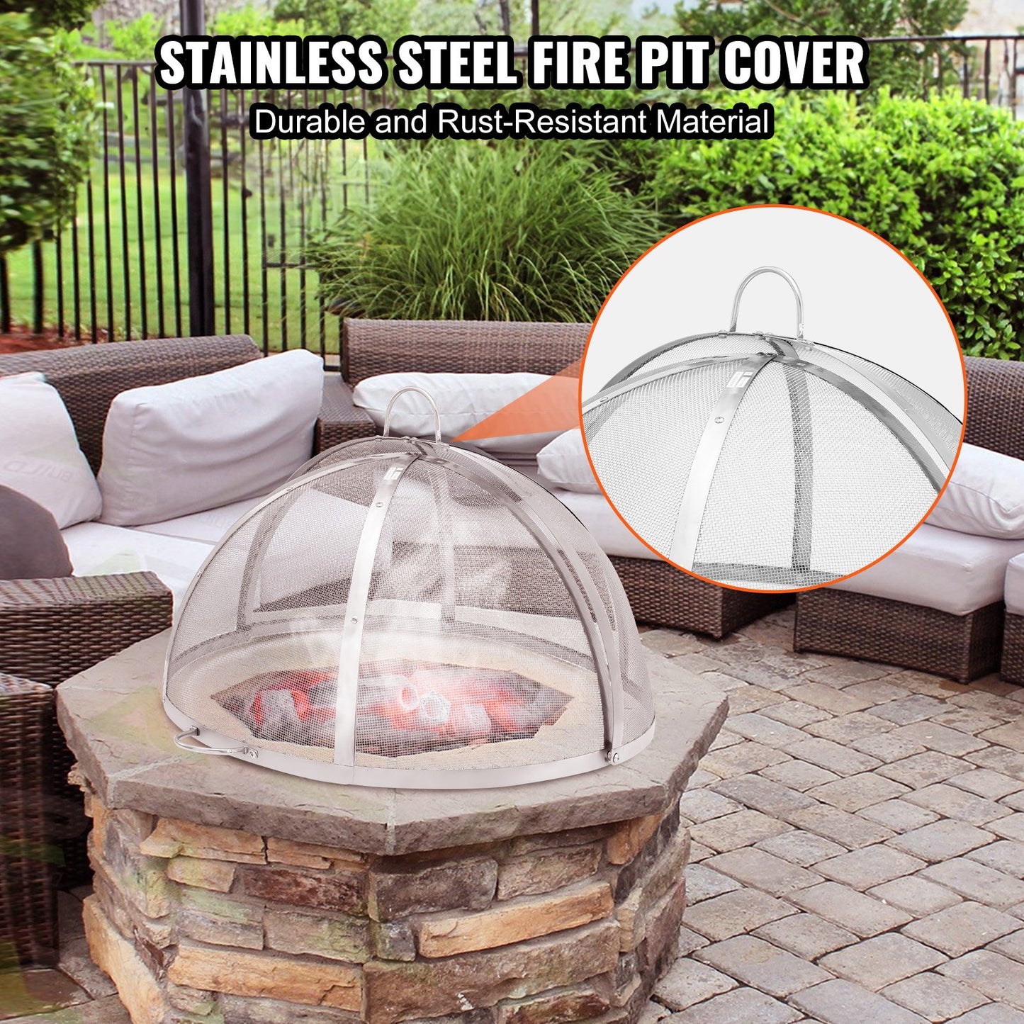VEVOR Firepit Spark Screen Lid, 36" Diameter, Outdoor Firepit Ring Cover Round Accessories,