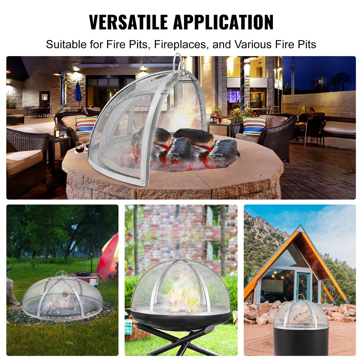 VEVOR Firepit Spark Screen Lid, 36" Diameter, Outdoor Firepit Ring Cover Round Accessories,