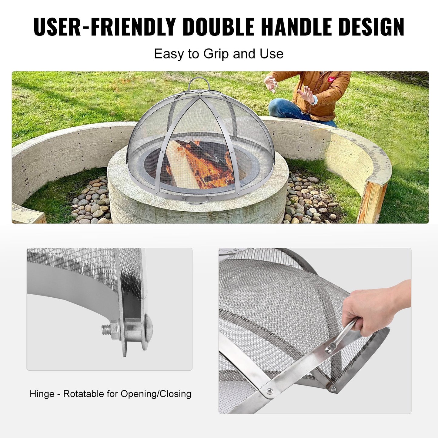 VEVOR Firepit Spark Screen Lid, 40" Diameter, Outdoor Firepit Ring Cover Round Accessories,