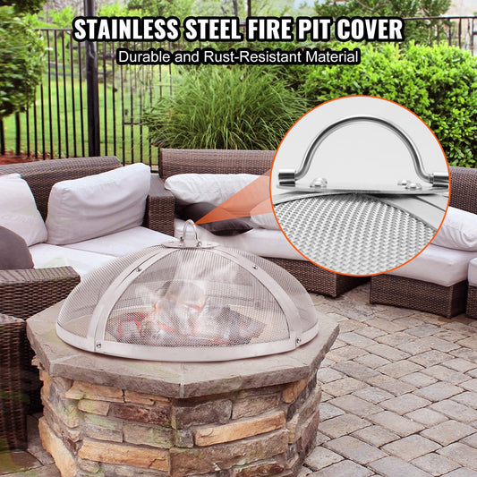 VEVOR Fire Pit Spark Screen Round 36", Reinforced Heavy Duty Steel Metal Cover,