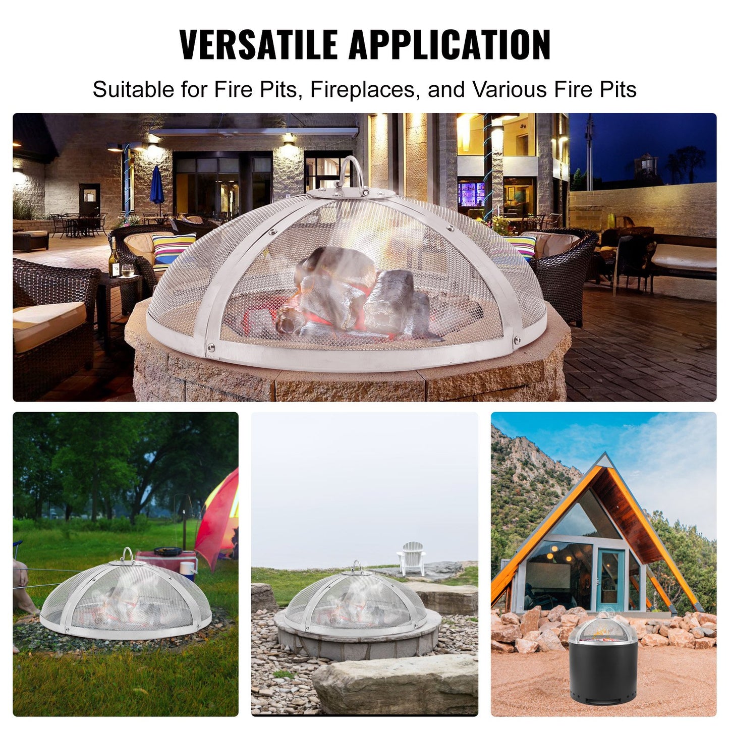 VEVOR Fire Pit Spark Screen Round 36", Reinforced Heavy Duty Steel Metal Cover,