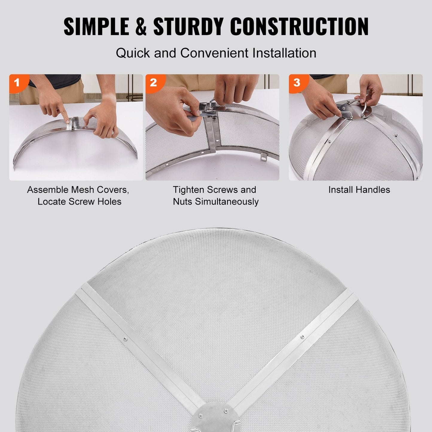 Heavy Duty 1 Meter Round Fire Pit Spark Screen with Handle for Outdoor Use