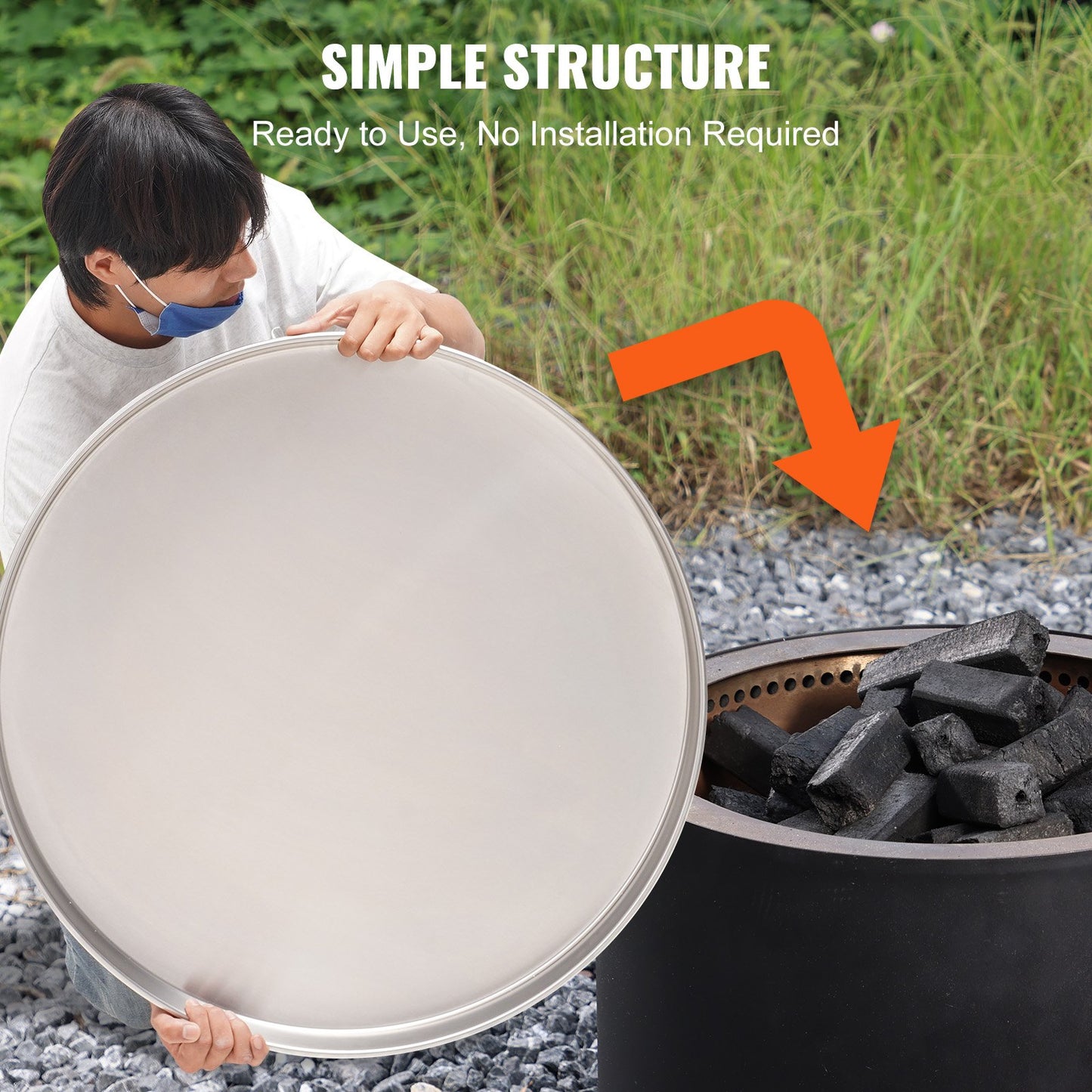 VEVOR Fire Pit Cover Lid, 20" Portable Firepit Spark Screen,Stainless Steel Steel