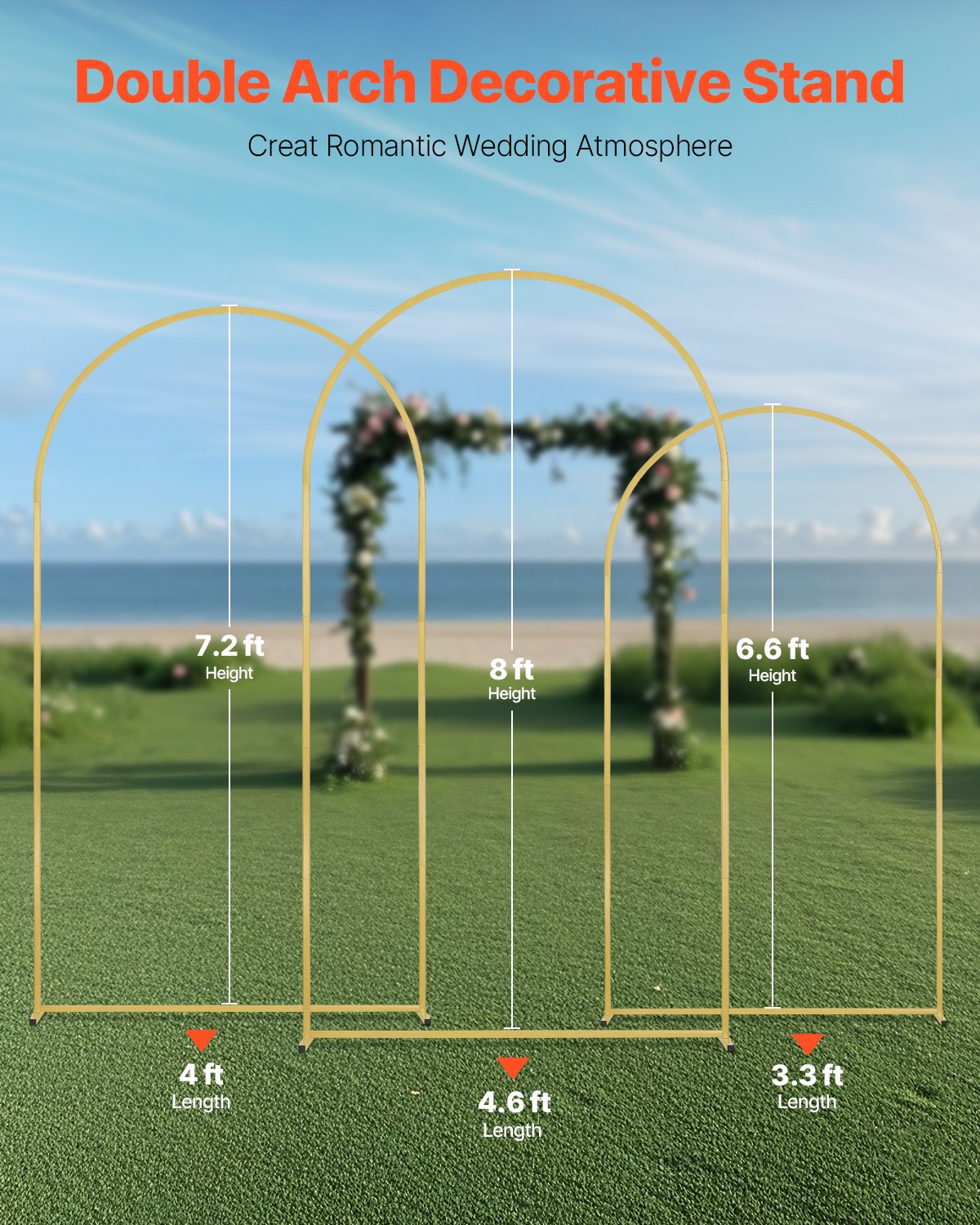 Gold Metal Arch Backdrop Stand Set - 3 Sizes for Weddings & Events