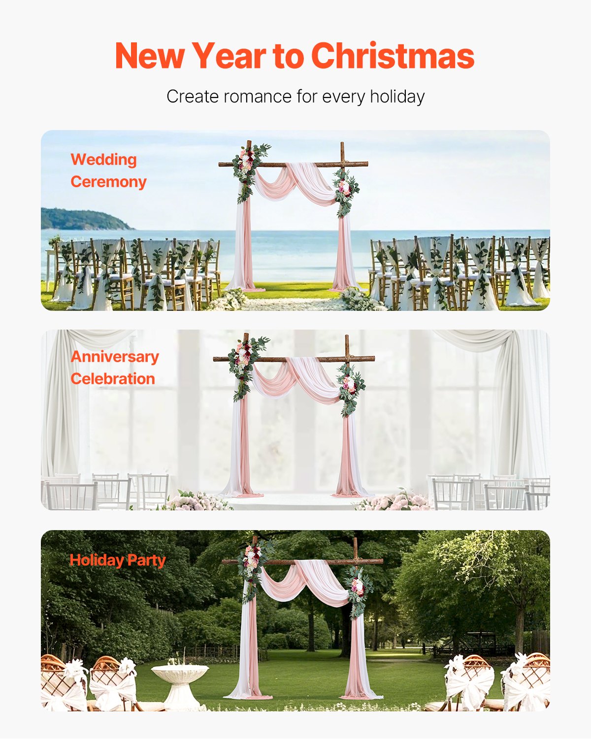 VEVOR Artificial Wedding Arch Flowers Kit Pink With 2 Pcs Flowers 2 Pcs Drapes