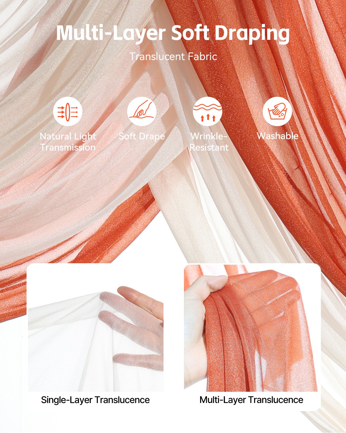 VEVOR Artificial Wedding Arch Flowers Kit Orange With 2 Pcs Flowers 3 Pcs Drapes