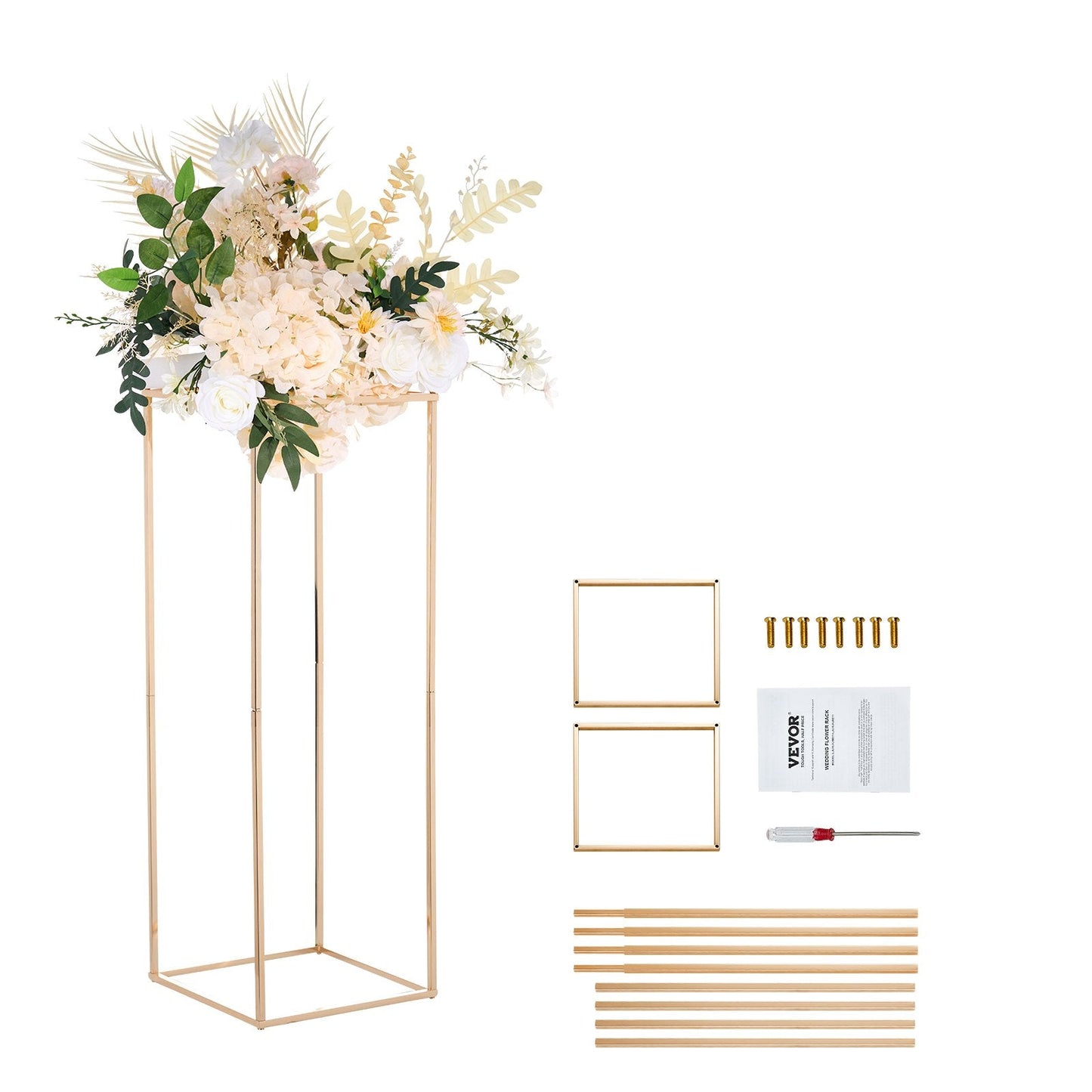 Gold Geometric Floral Display Stands - 80cm Metal Vase Columns for Events