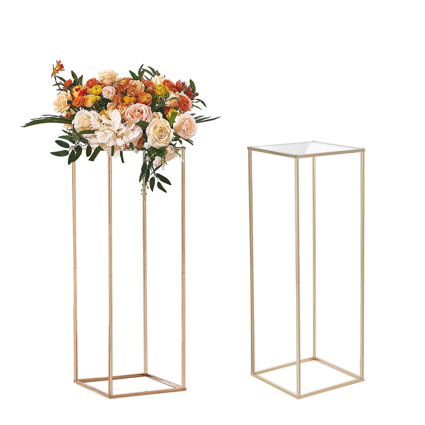 Gold Geometric Wedding Flower Stand Set, 80cm High, Tool-Free Installation
