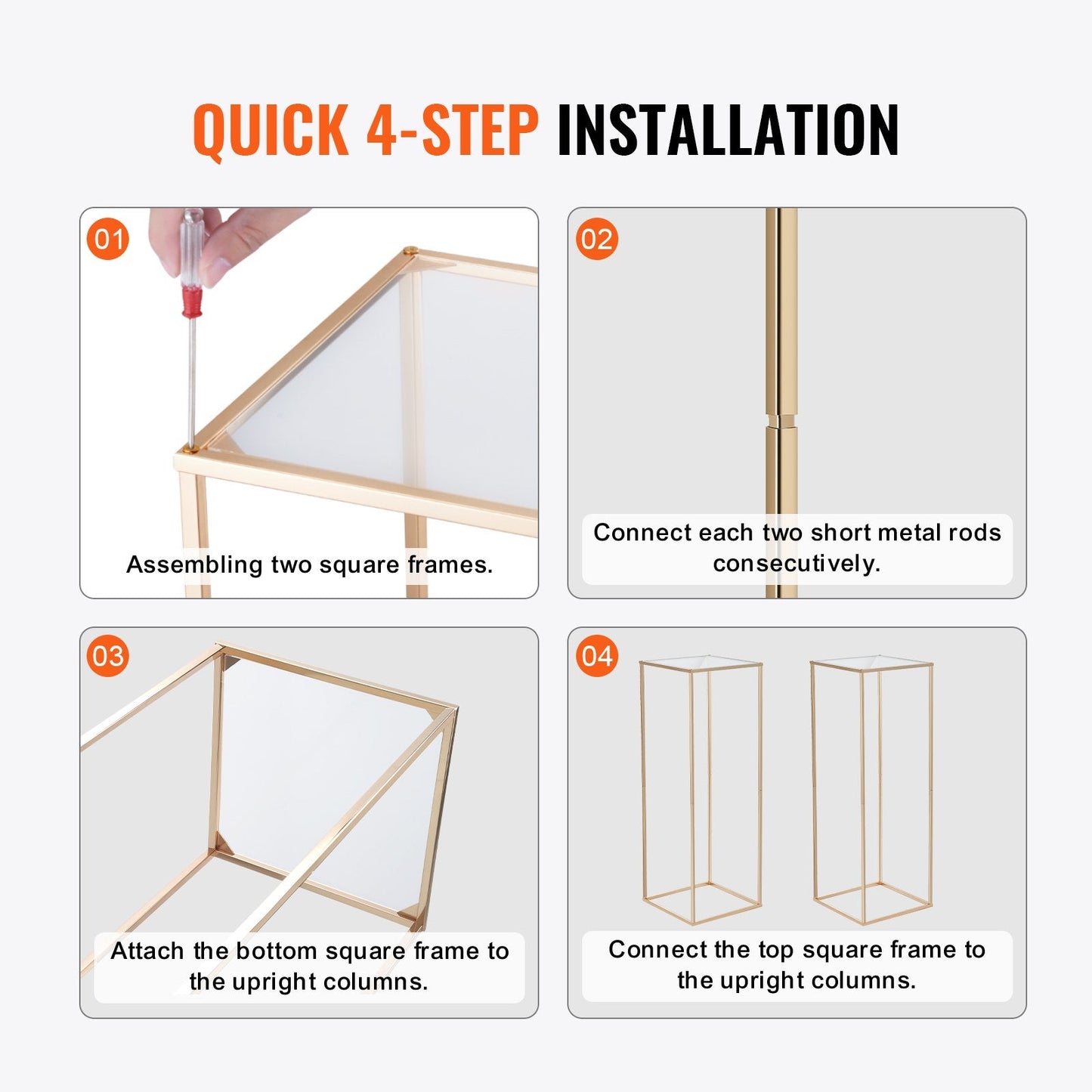 Gold Geometric Wedding Flower Stand Set, 80cm High, Tool-Free Installation